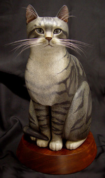 museum handcarved wooden sculpture cat