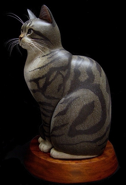 museum handcarved wooden sculpture cat